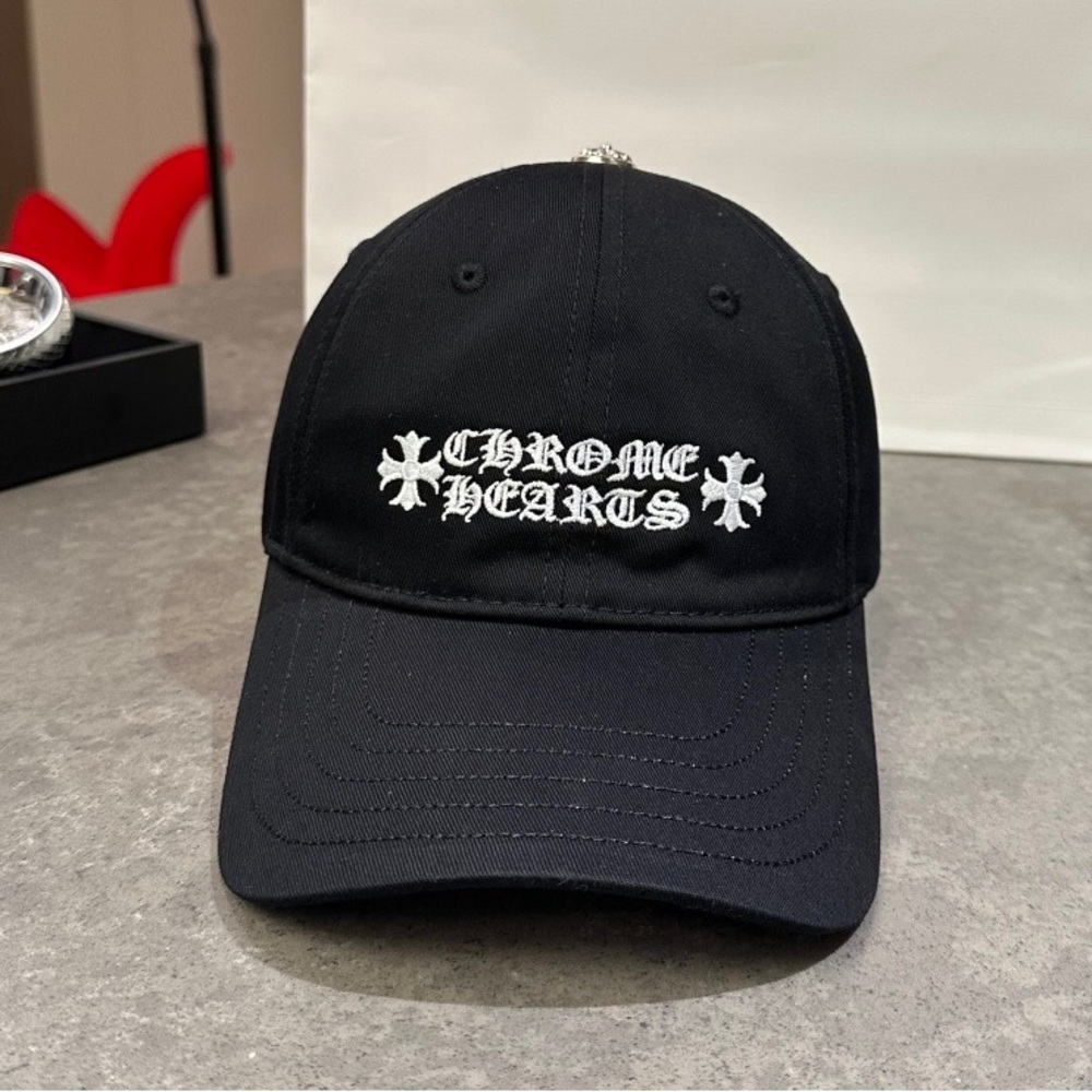 Chrome Hearts Black Cross Logo Embroidered Dad Hat